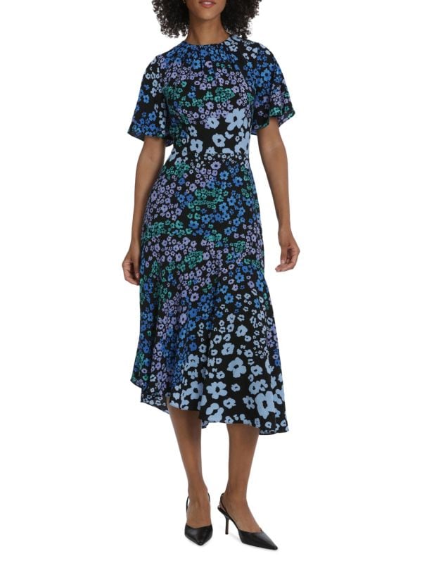 Асимметричное платье миди из крепа с цветочным принтом Bubble Maggy London