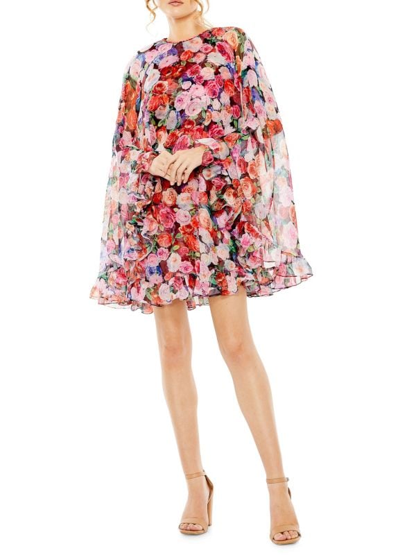 Мини-платье-кейп с цветочным принтом Ieena MAC DUGGAL