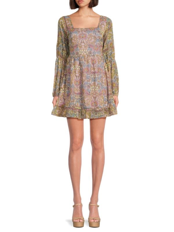Мини-платье со сборками и цветочным принтом Saks Fifth Avenue