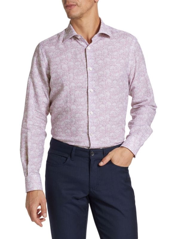 Рубашка из смесового льна с цветочным принтом Saks Fifth Avenue