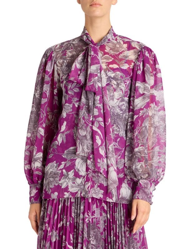 Блузка с цветочным принтом и завязками на шее Erdem