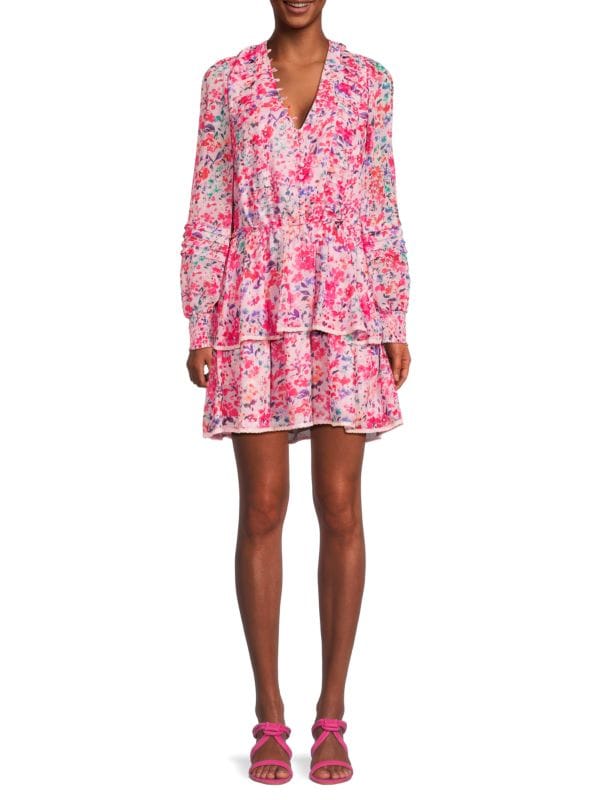 Многоярусное мини-платье с цветочным принтом ALLISON NEW YORK