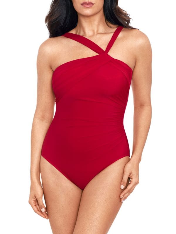 Figleaves Tall Swimsuit With Belt Detail in Red