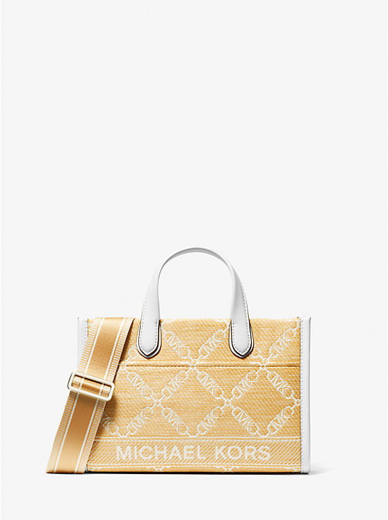Соломенная жаккардовая сумка-мессенджер Gigi Small Empire с логотипом Michael Kors