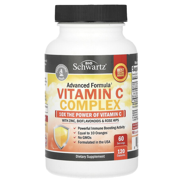 Комплекс витамина С с цинком, биофлавоноидами и шиповником, 120 капсул BioSchwartz