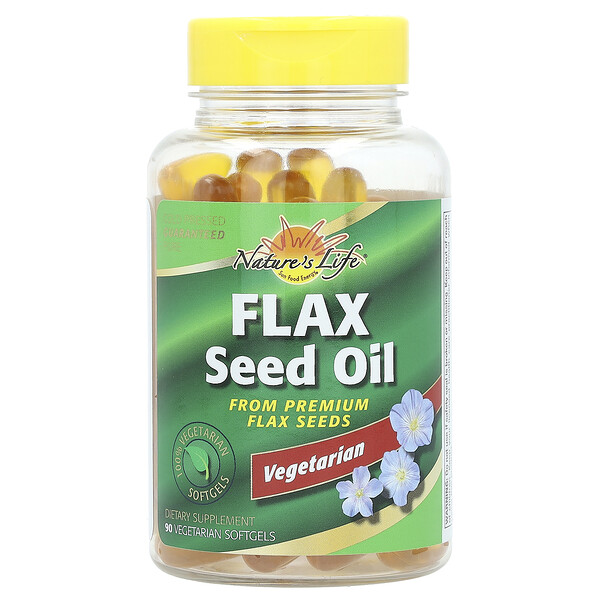 Flax Seed Oil, 90 Vegetarian Softgels (Мягкие капсулы) Nature's Life