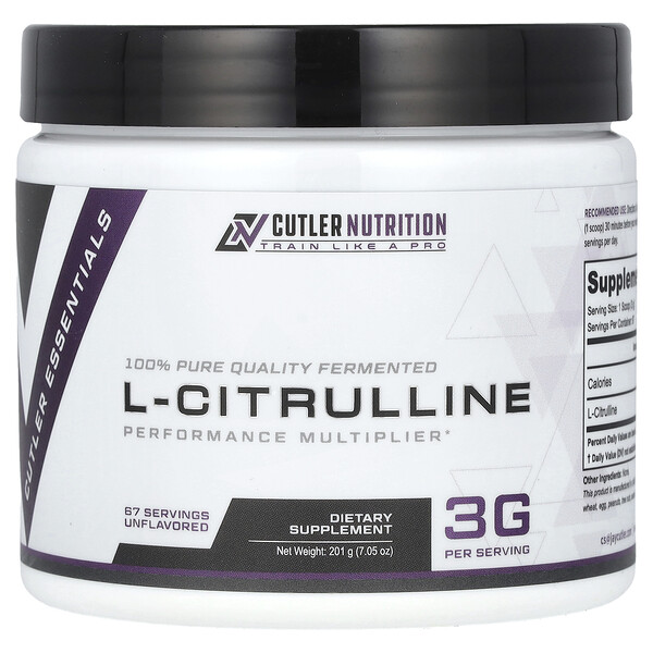L-цитруллин, без вкуса, 7,05 унции (201 г) Cutler Nutrition