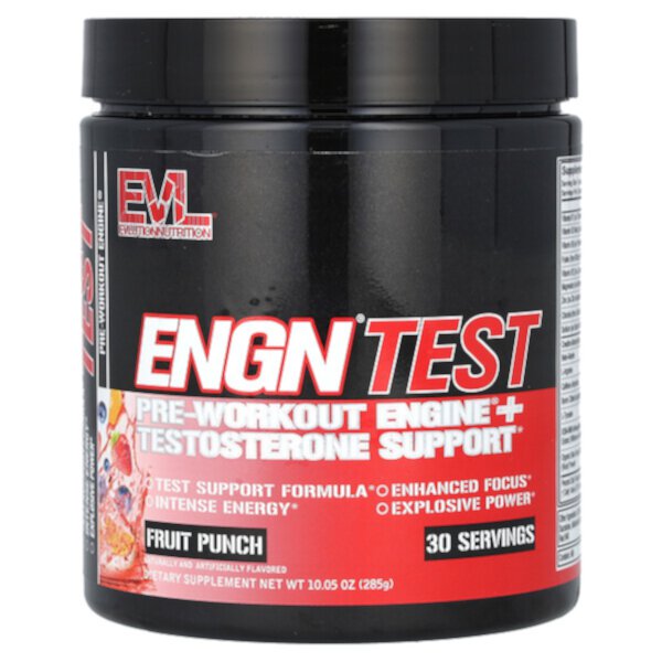 ENGN Test, Предтренировочный двигатель + поддержка тестостерона, фруктовый пунш, 10,05 унций (285 г) EVLution Nutrition