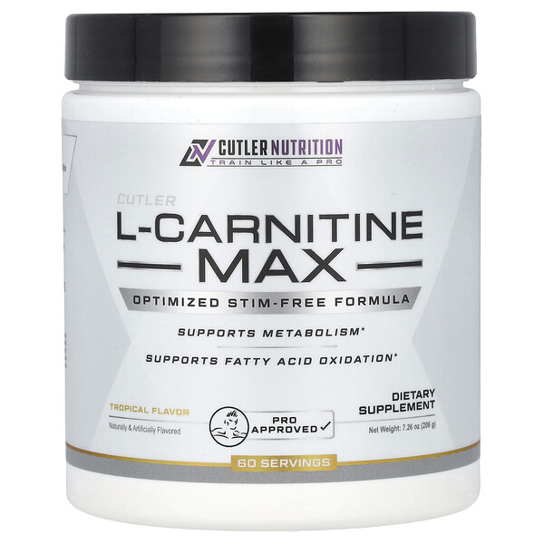 L-Carnitine Max, тропический вкус, 7,26 унции (206 г) Cutler Nutrition