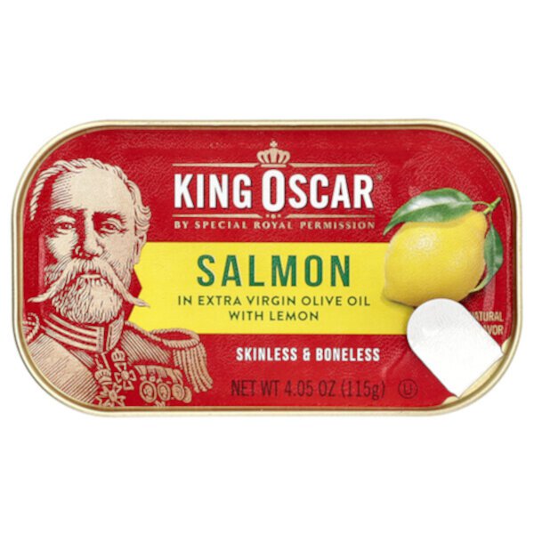 Skinless & Boneless Salmon in Extra Virgin Olive Oil With Lemon, 4.05 oz (115 g) King Oscar