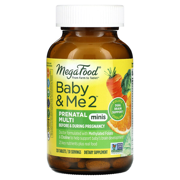 Baby & Me 2, Преднатальные Мультивитамины Мини, 120 таблеток - MegaFood MegaFood