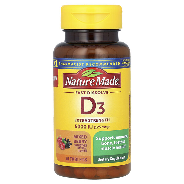Fast Dissolve D3, Extra Strength, ягодная смесь, 5000 МЕ (125 мкг), 70 таблеток Nature Made