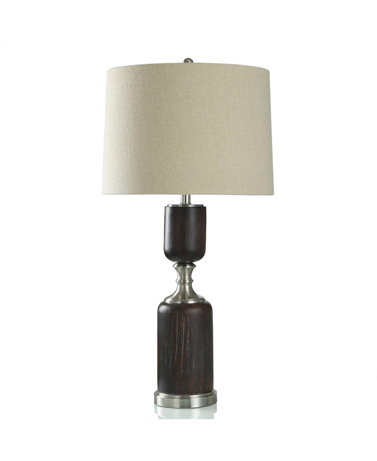 34" Wood Bridge Silver-Tone Mid-Century Modern Faux Wood Table Lamp StyleCraft Home Collection