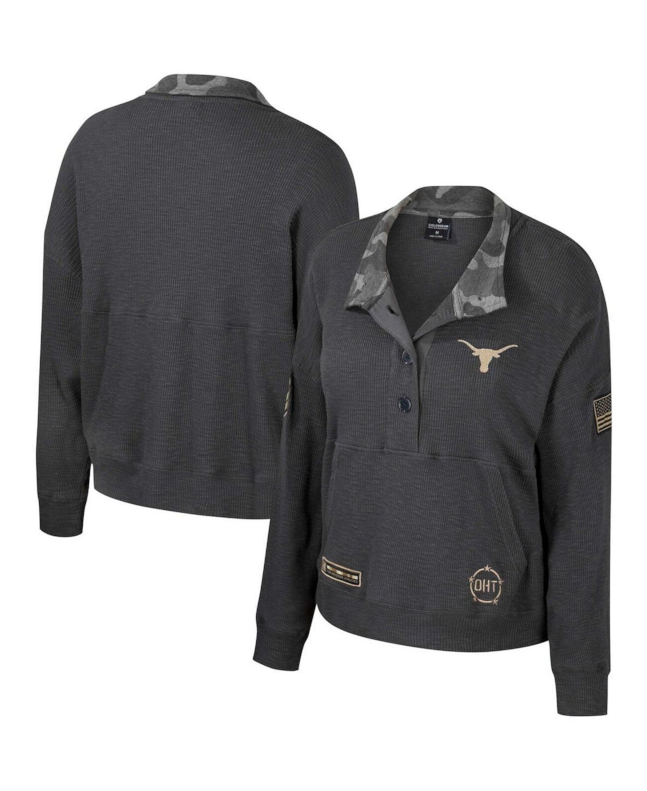 Женская тепловая толстовка Henley в стиле милитари Heather Charcoal Texas Longhorns OHT Colosseum