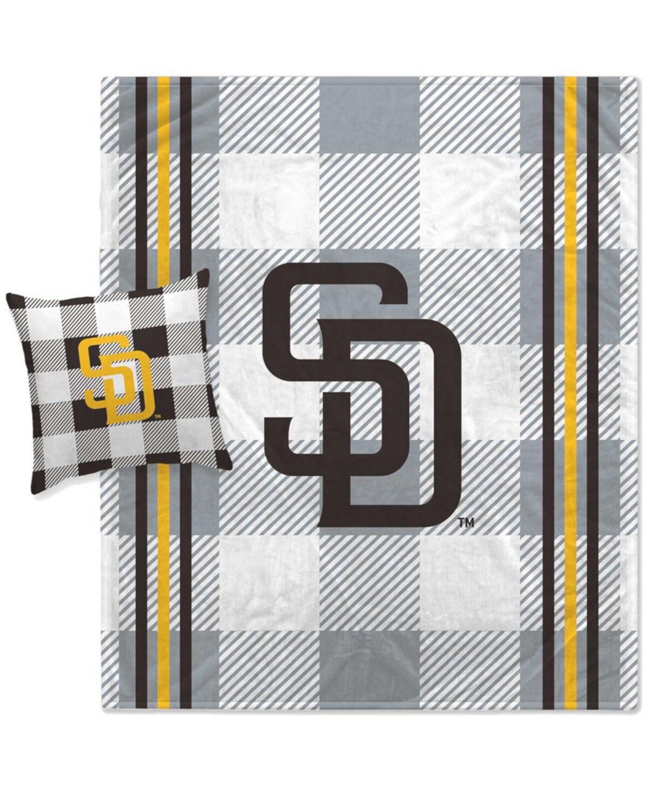 Комбинированный комплект одеяла и подушек Pegasus San Diego Padres серого цвета в клетку Pegasus Home Fashions