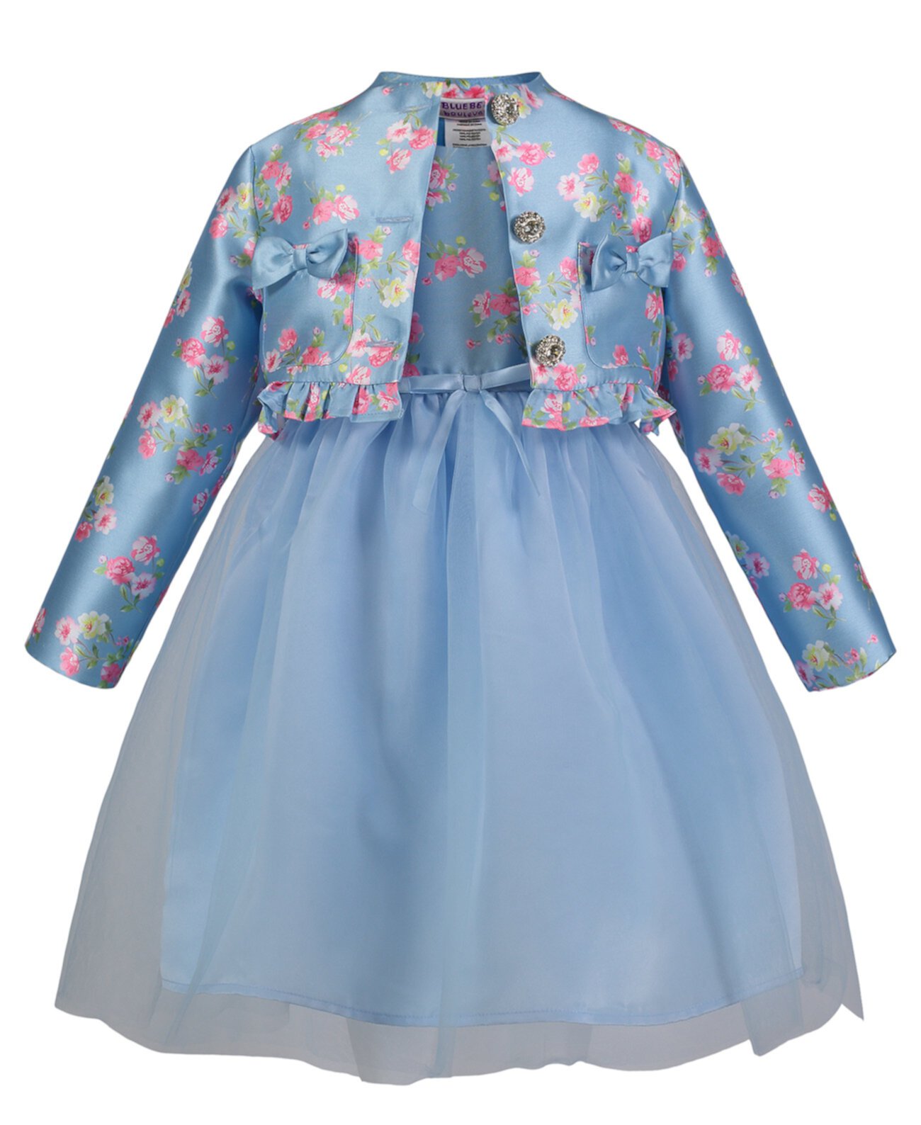 Комплект из расклешенного платья и укороченной атласной куртки с цветочным принтом для малышей и маленьких девочек Blueberi Boulevard