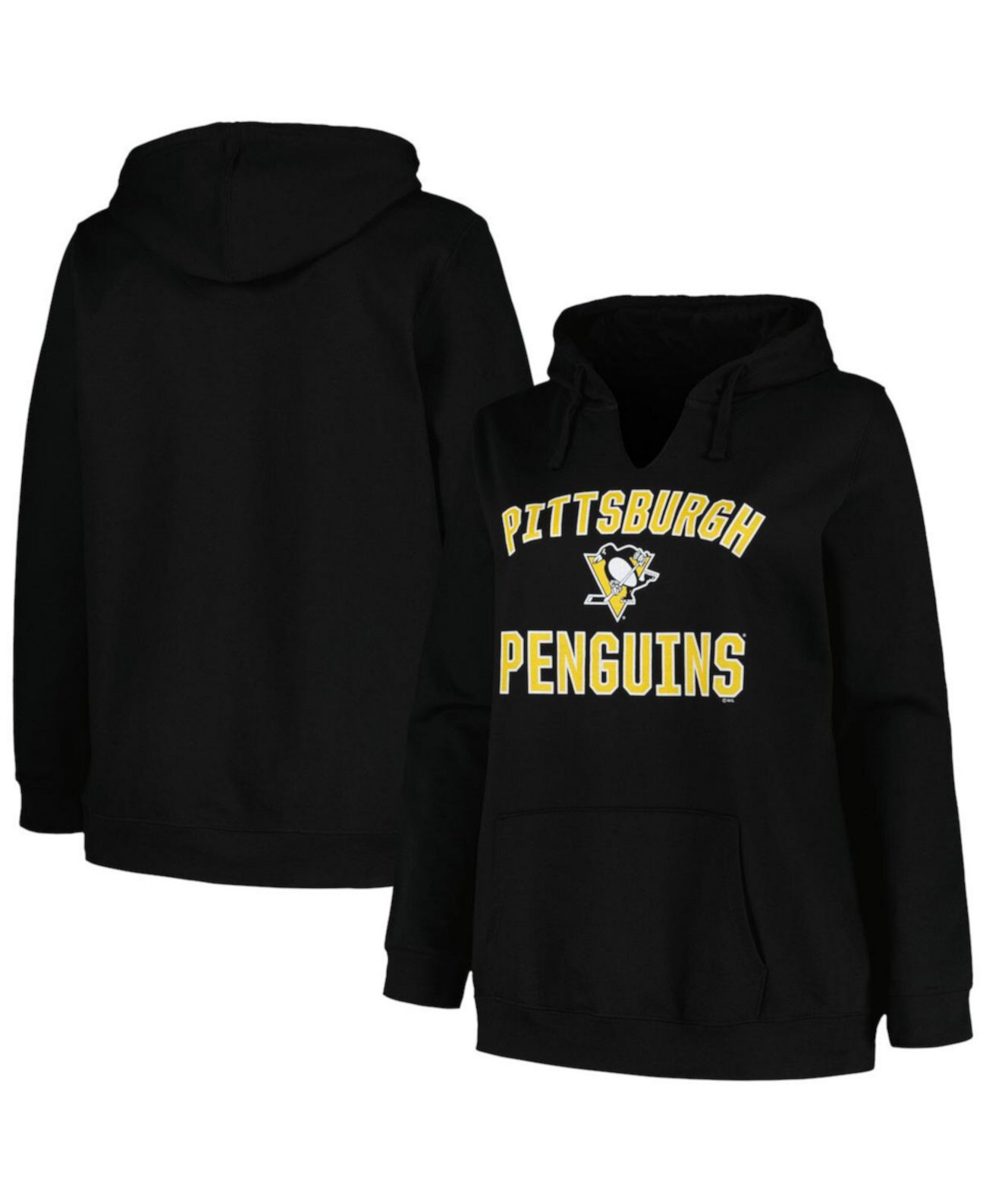Женский черный пуловер с капюшоном Pittsburgh Penguins размера плюс с аркой и логотипом Profile