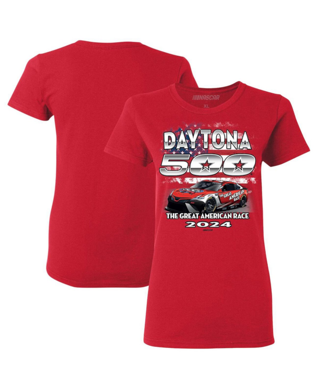 Женская красная футболка Daytona 500 с рисунком автомобиля 2024 Checkered Flag Sports