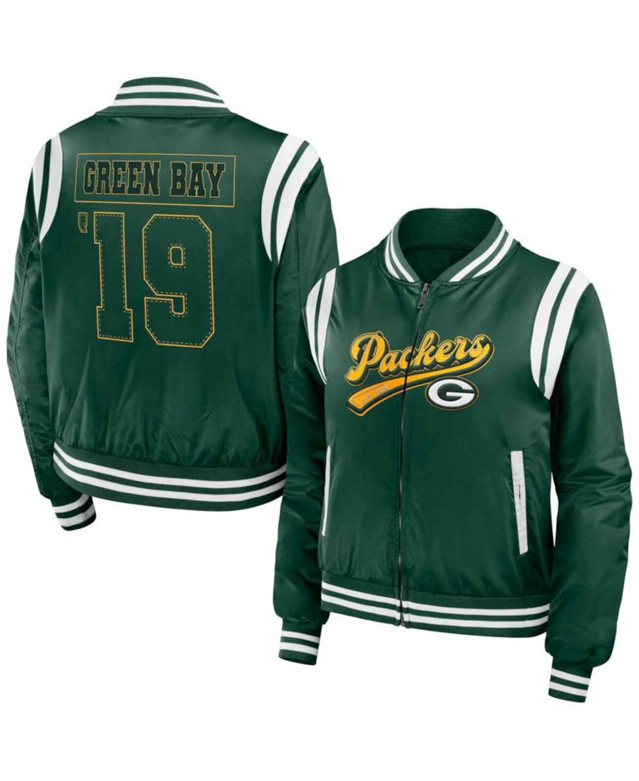 Женская Зеленая Куртка-Бомбер Green Bay Packers на Молнии WEAR от Erin Andrews WEAR by Erin Andrews