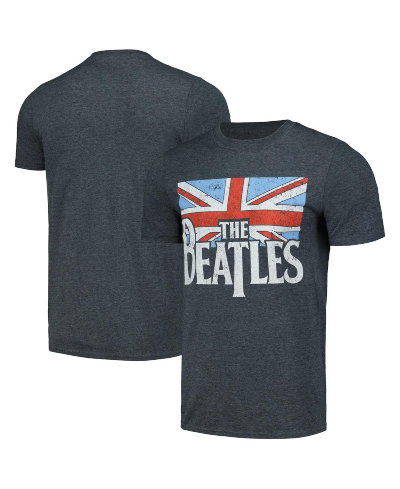 Мужская и женская серая футболка с потертым британским флагом The Beatles Bravado