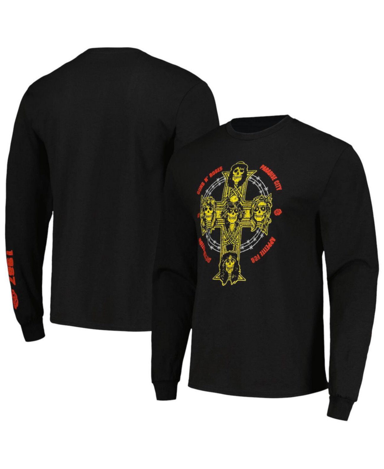 Черная мужская и женская футболка Guns n Roses Appetite Cross с длинным рукавом Bravado