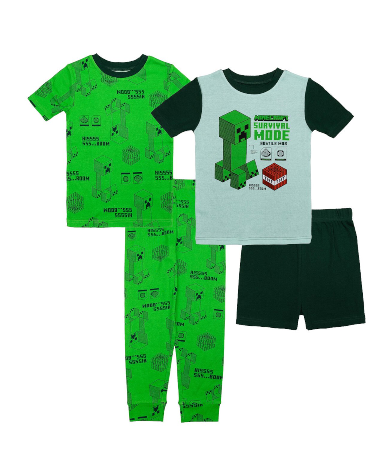 Хлопковый пижамный комплект из 4 предметов для маленьких мальчиков Minecraft