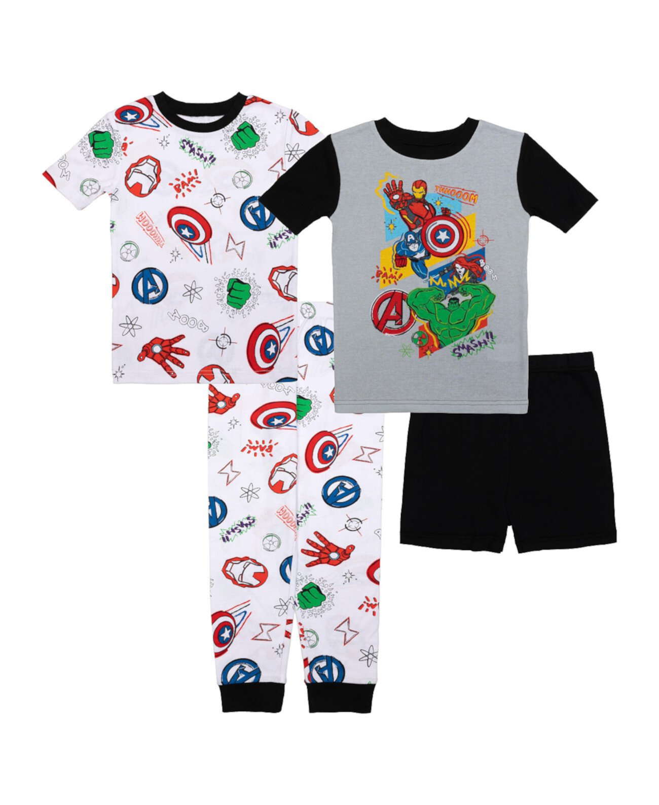 Хлопковый пижамный комплект из четырех предметов для маленьких мальчиков Avengers