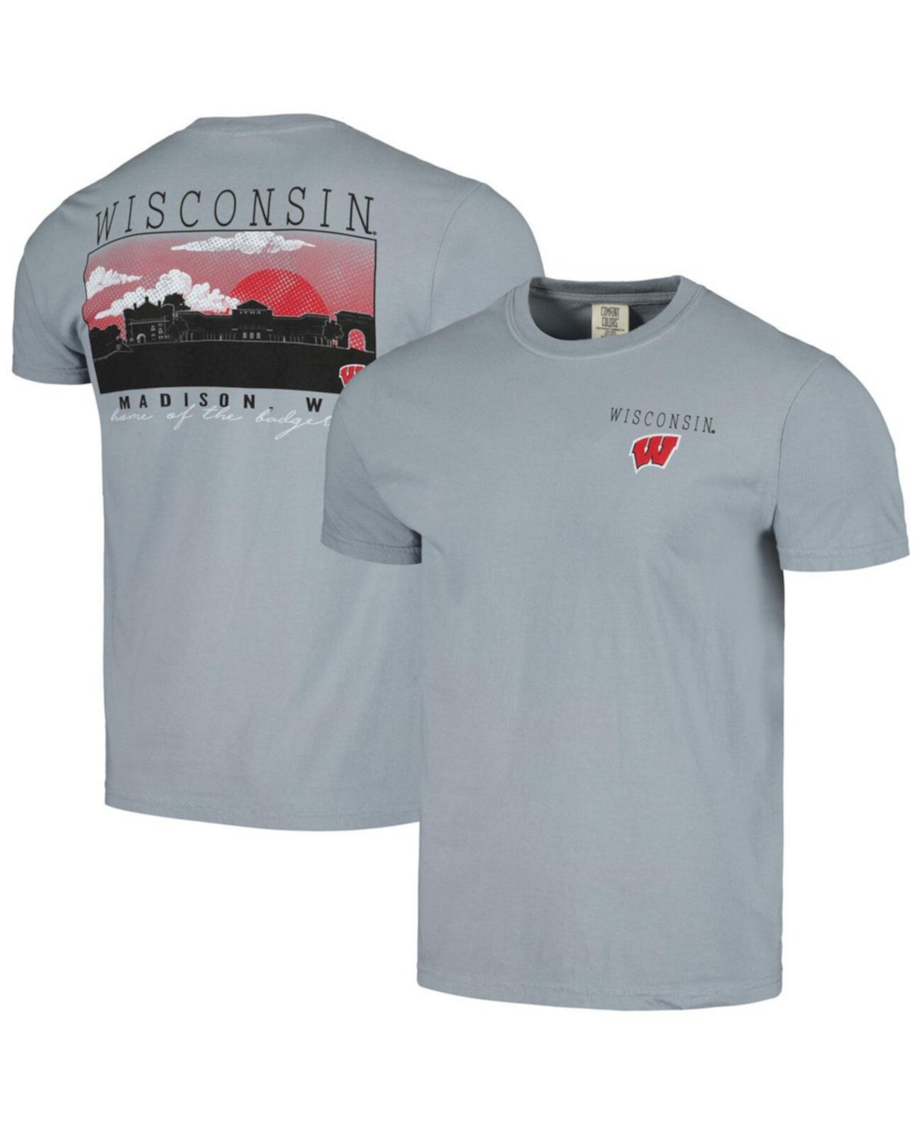 Мужская серая футболка Wisconsin Badgers Campus Scene Comfort Colors Image One