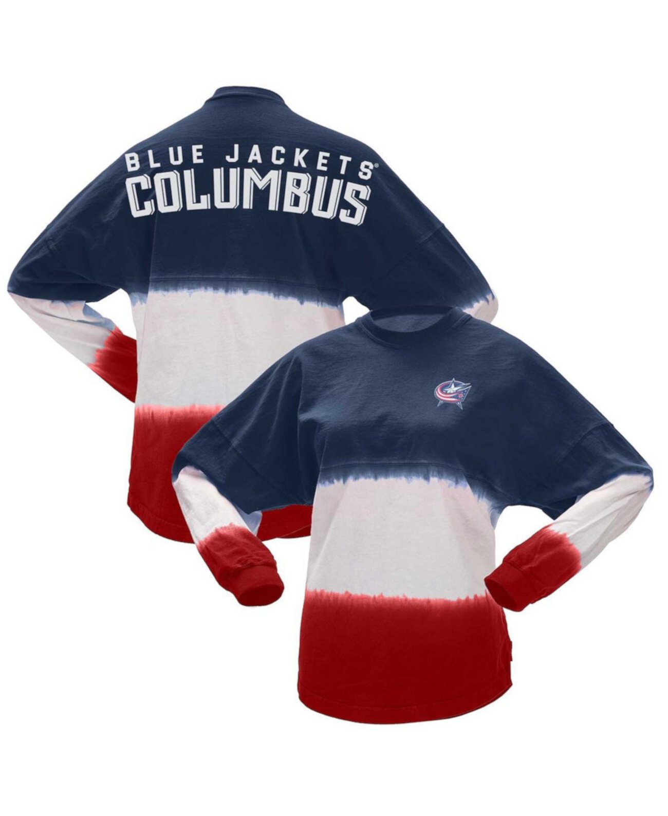 Женская темно-синяя, красная футболка Columbus Blue Jackets с длинным рукавом и омбре Spirit Jersey