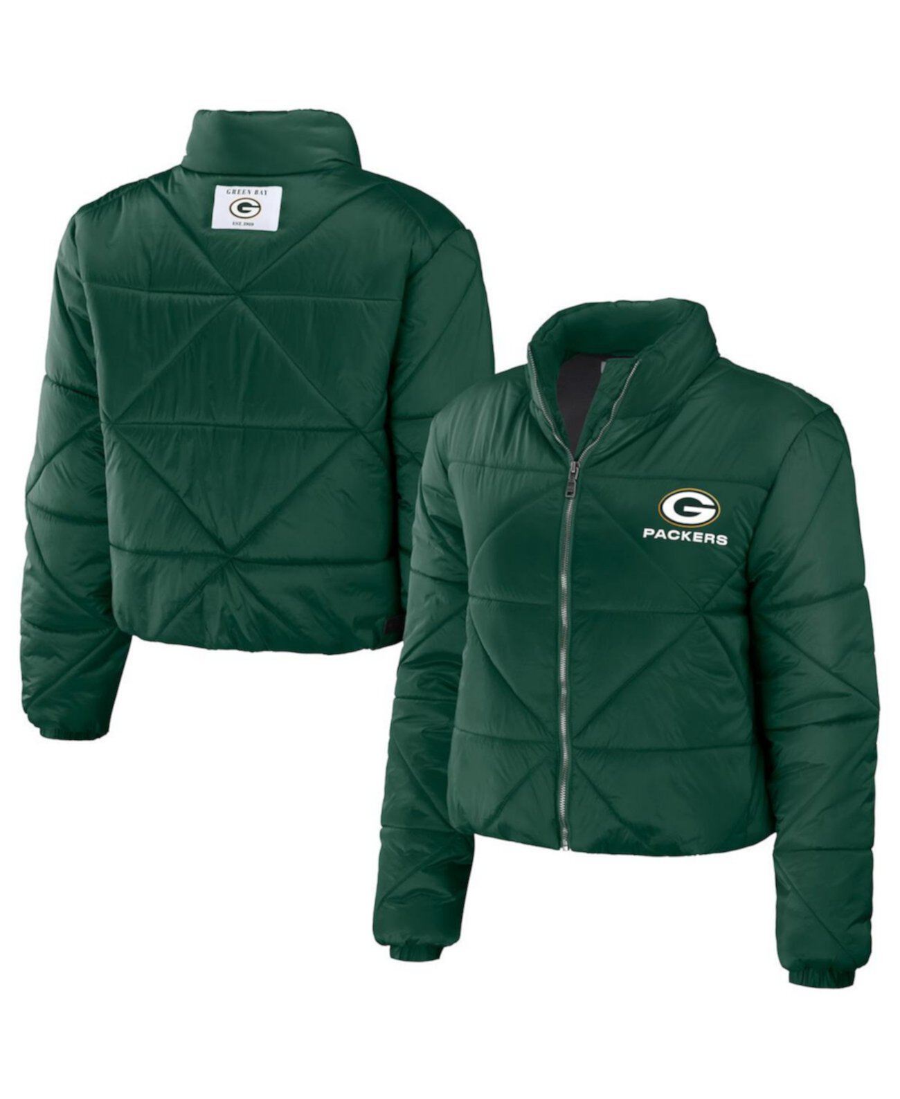 Женская Куртка WEAR by Erin Andrews Green Bay Packers Cropped Puffer Full-Zip WEAR by Erin Andrews