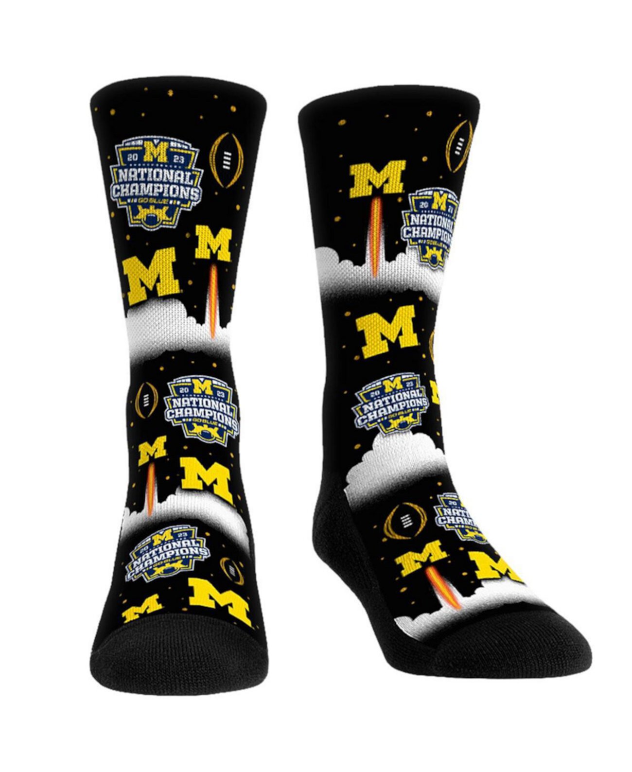 Мужские и женские носки темно-синего цвета Michigan Wolverines College Football Playoff 2023 National Champions Liftoff All-Over Crew Socks Rock 'Em