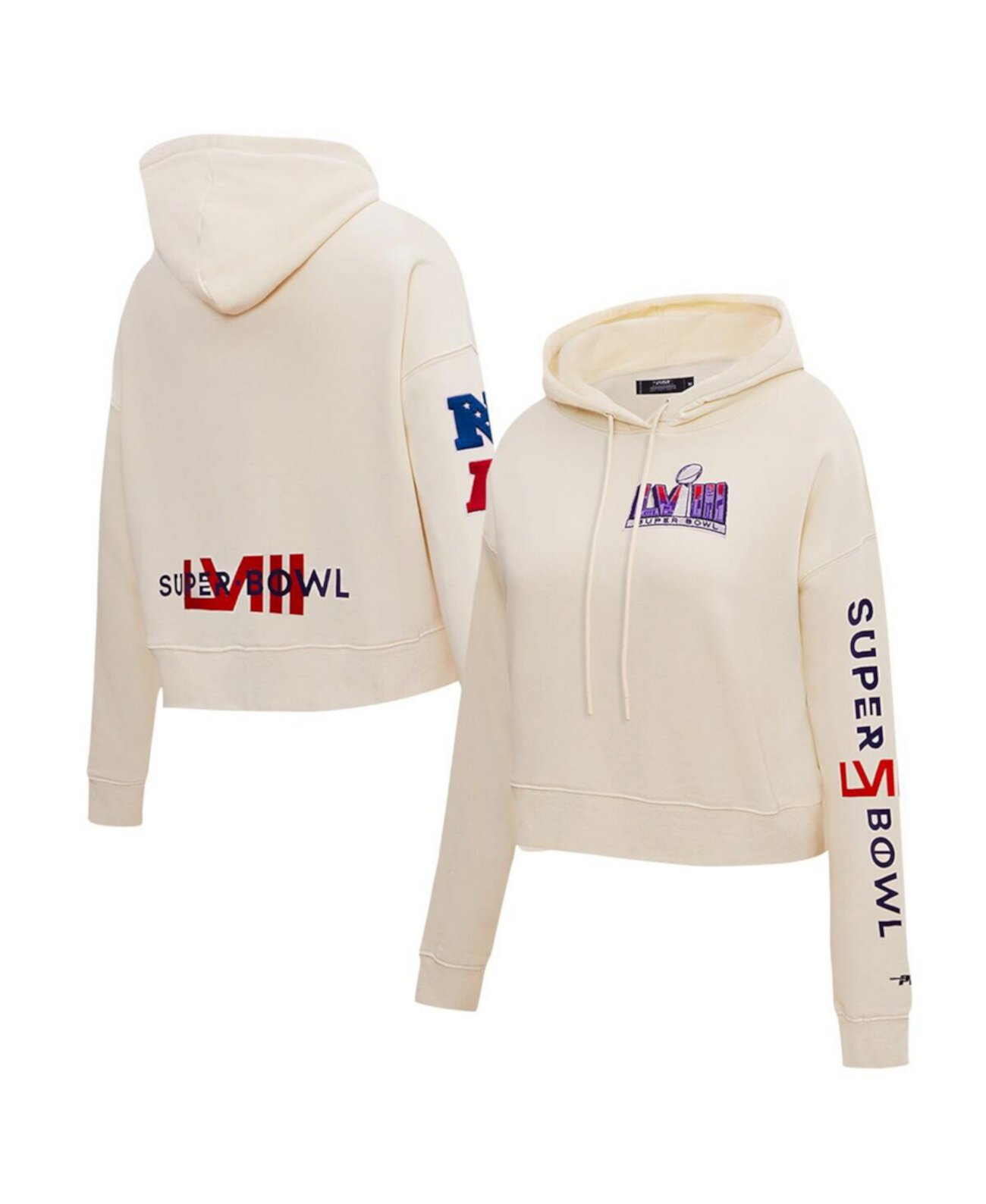Женский укороченный пуловер с капюшоном кремового цвета Super Bowl LVIII Pro Standard