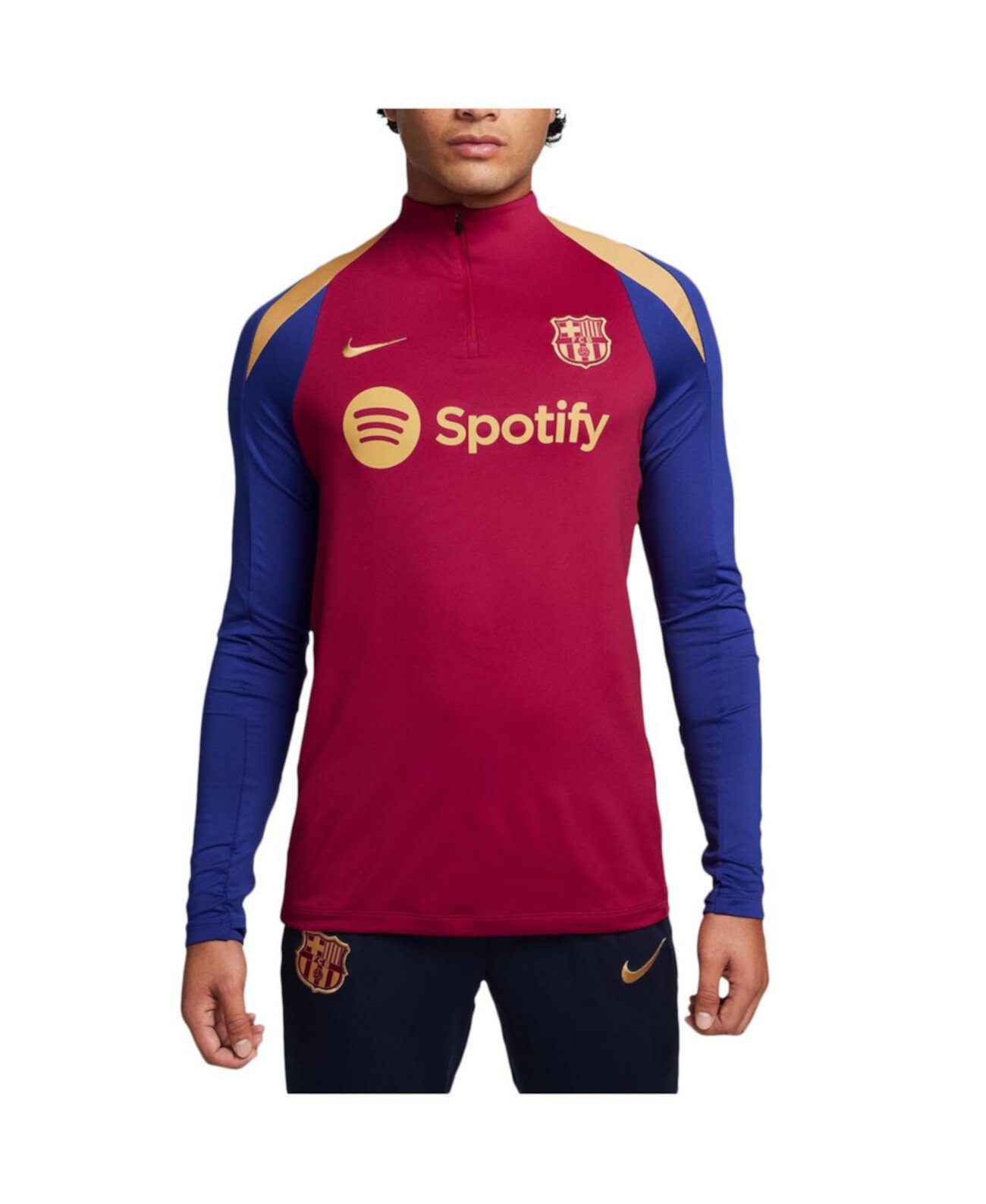 Мужская красная футболка Barcelona 2023/24 Drac Pack Strike Drill Performance с молнией четверть и длинными рукавами Nike