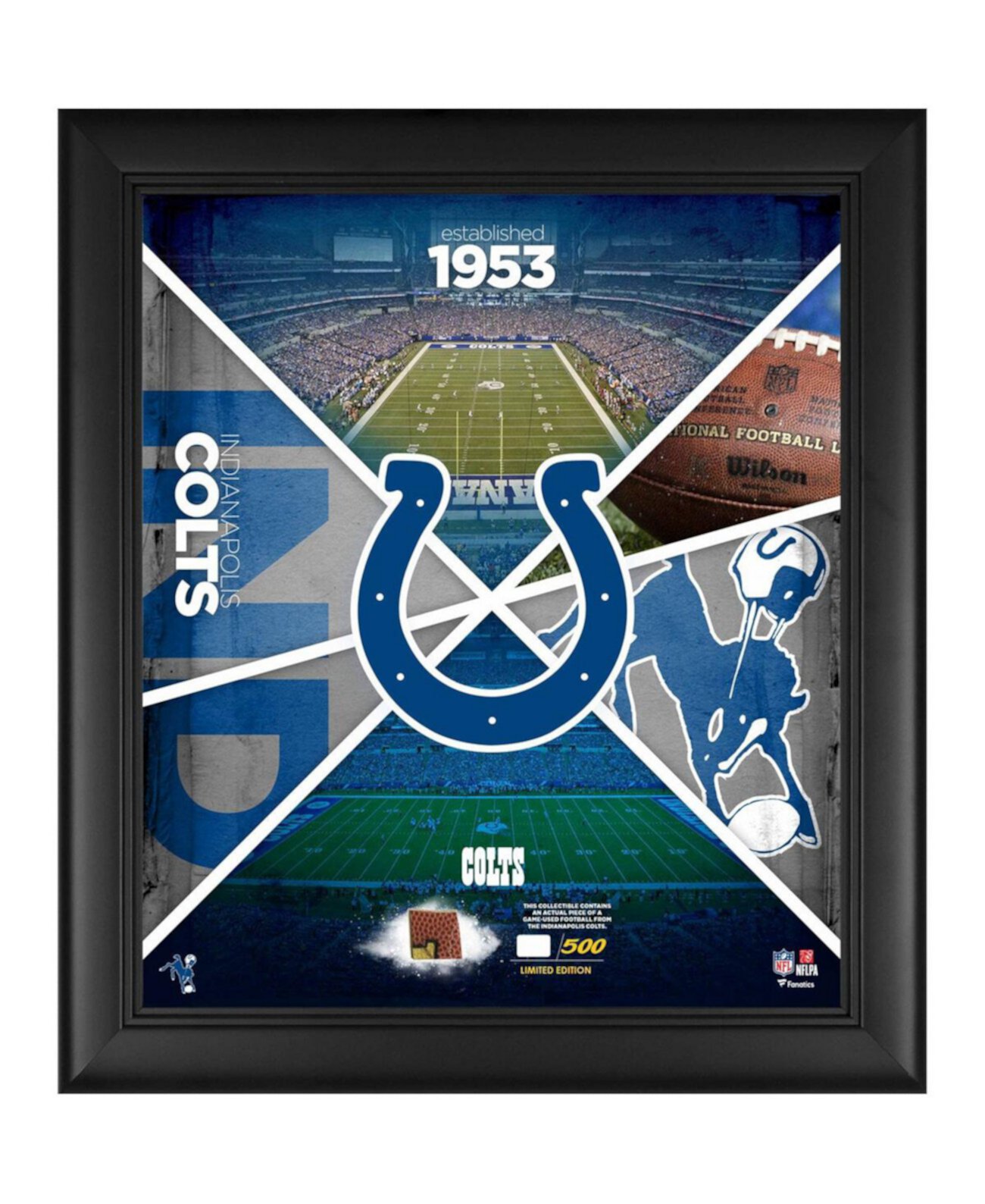 Коллаж Team Impact размером 15 x 17 дюймов в рамке Indianapolis Colts с кусочком игрового футбольного мяча — ограниченная серия из 500 экземпляров Fanatics Authentic