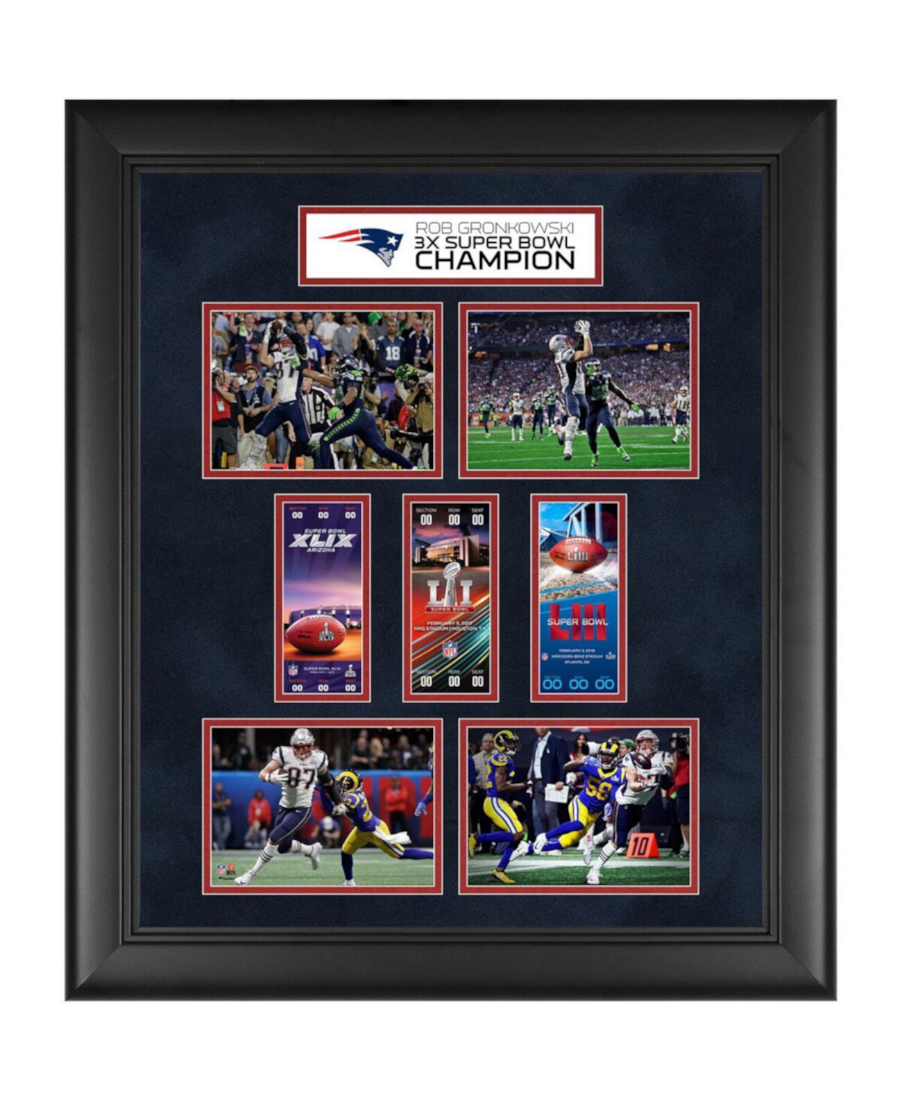 Роб Гронковски New England Patriots в рамке из билетов трехкратного чемпиона Суперкубка размером 23 x 27 дюймов Fanatics Authentic
