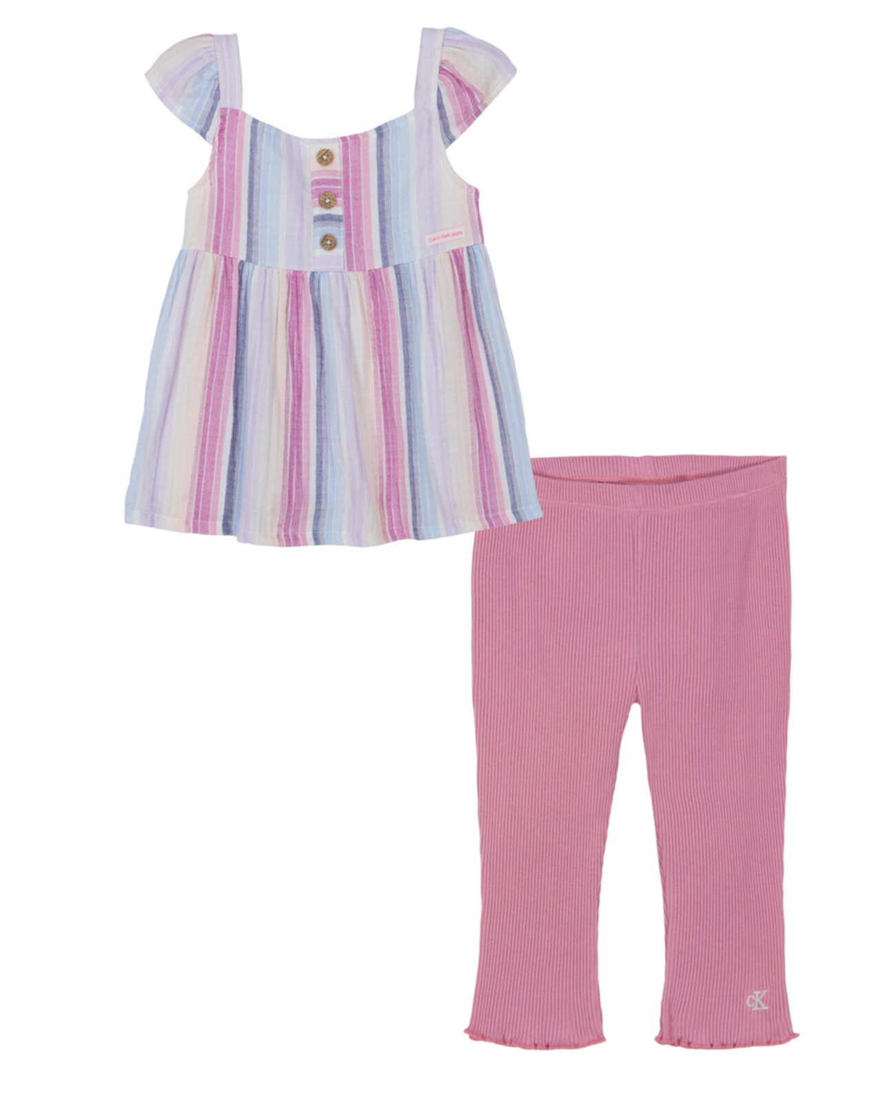 Полосатая туника в стиле ампир для маленьких девочек и леггинсы-капри в рубчик, комплект из 2 предметов Calvin Klein
