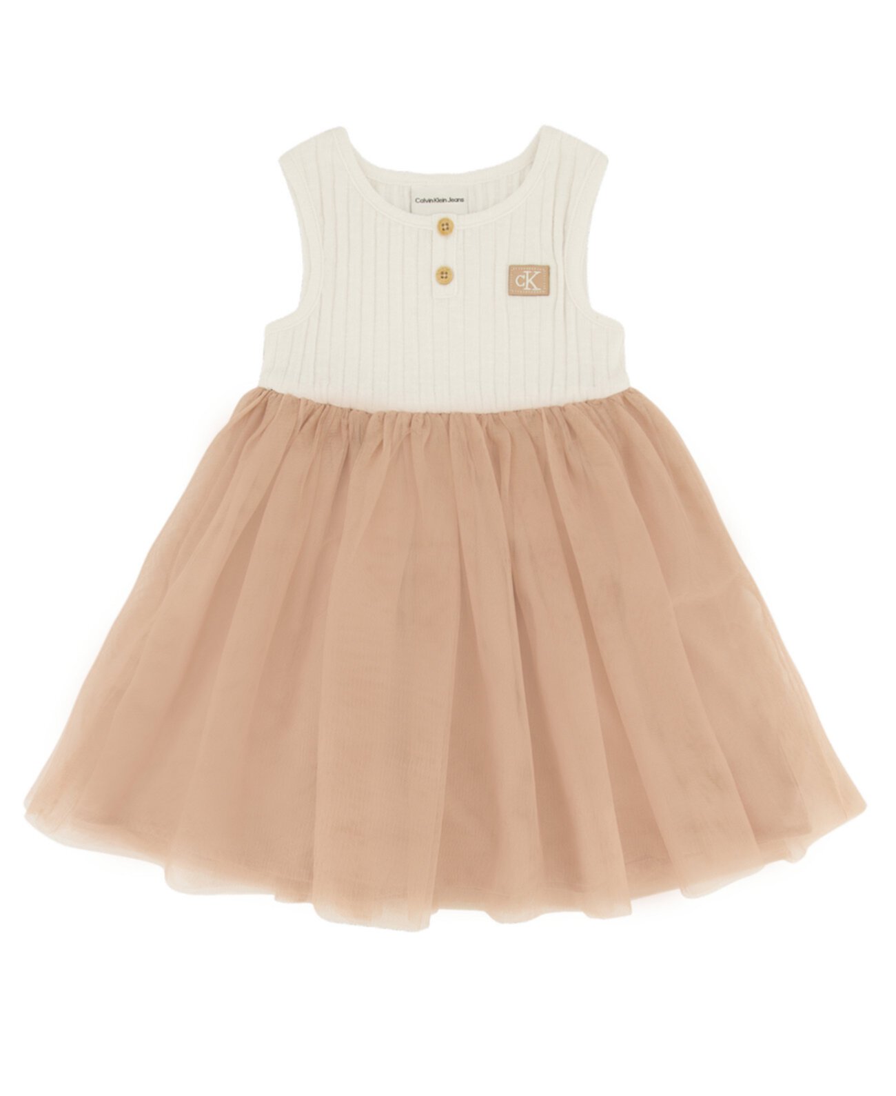 Сплошное приталенное платье без рукавов для маленьких девочек из рубчатой ткани и тюля Calvin Klein