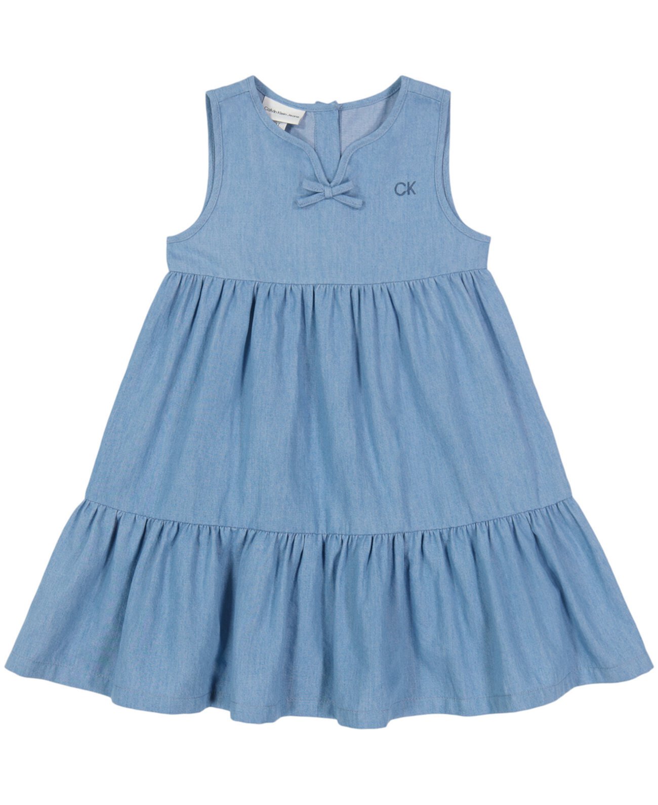 Платье без рукавов из шамбре с рюшами и подолом для маленьких девочек Calvin Klein
