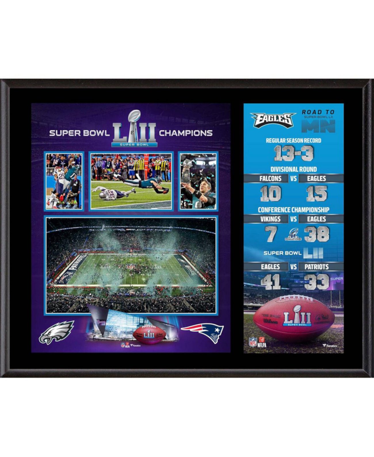 Сублимированная табличка с чемпионами Суперкубка LII «Филадельфия Иглз» размером 12 x 15 дюймов Fanatics Authentic