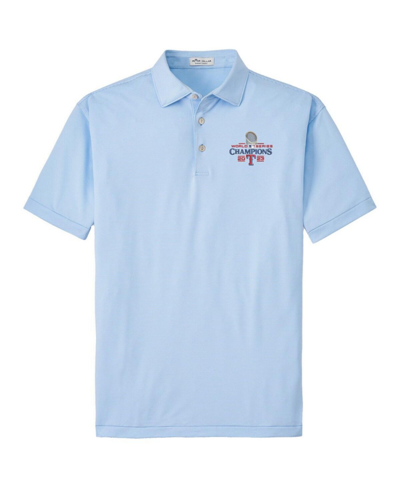 Мужская голубая полосатая рубашка-поло из джерси Техас Рейнджерс 2023 World Series Champions Jubilee Performance Peter Millar