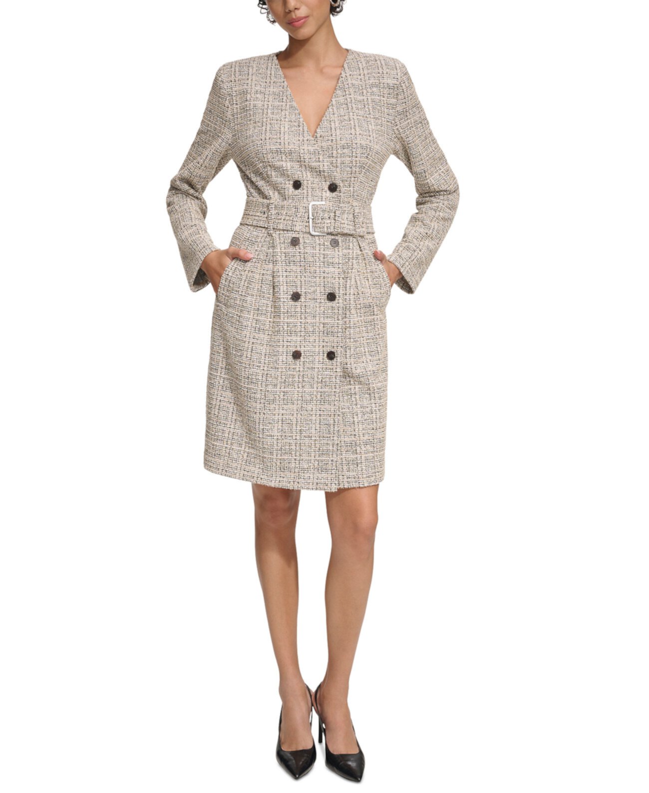 Женское твидовое платье-пальто с поясом Calvin Klein