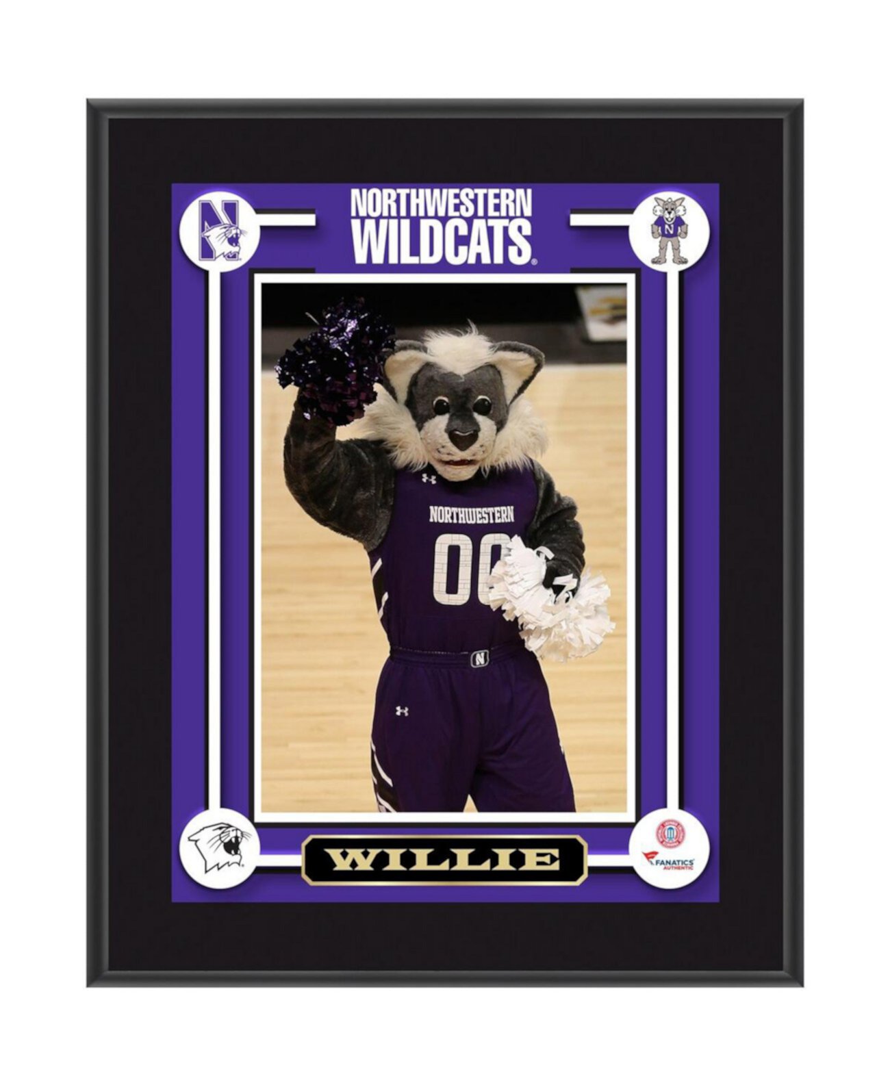 Сублимированная табличка North-western Wildcats Willie Mascot размером 10,5 x 13 дюймов Fanatics Authentic
