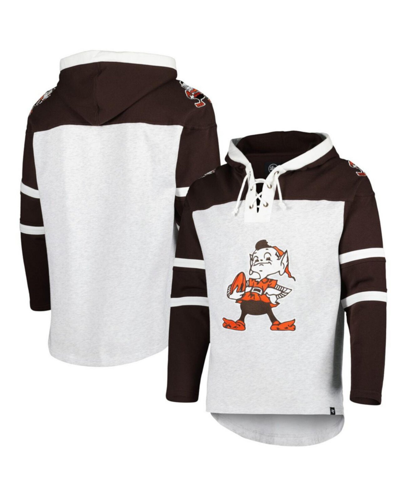 Мужской пуловер с капюшоном на шнуровке Cleveland Browns Heather Grey Brownie The Elf Historic Logo Gridiron '47 Brand