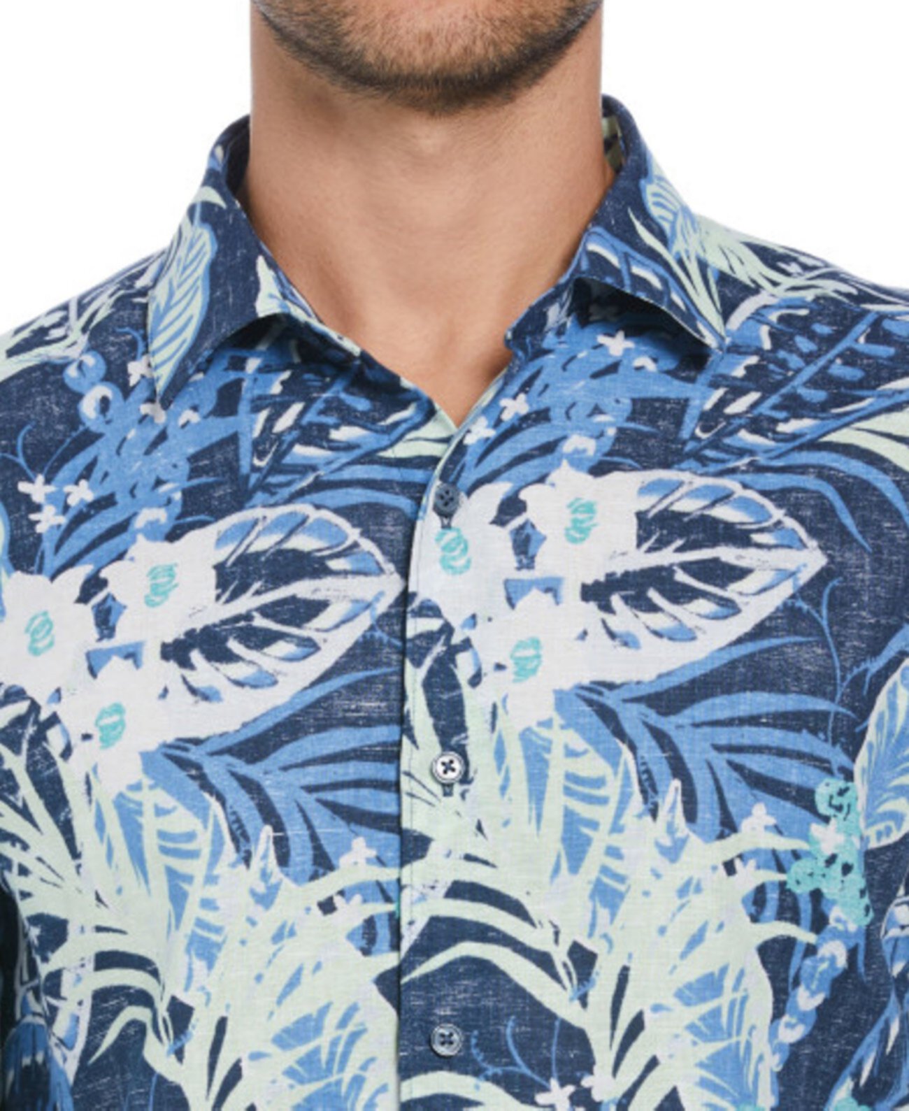 Мужская рубашка обычного кроя из льна с тропическим принтом и короткими рукавами Cubavera