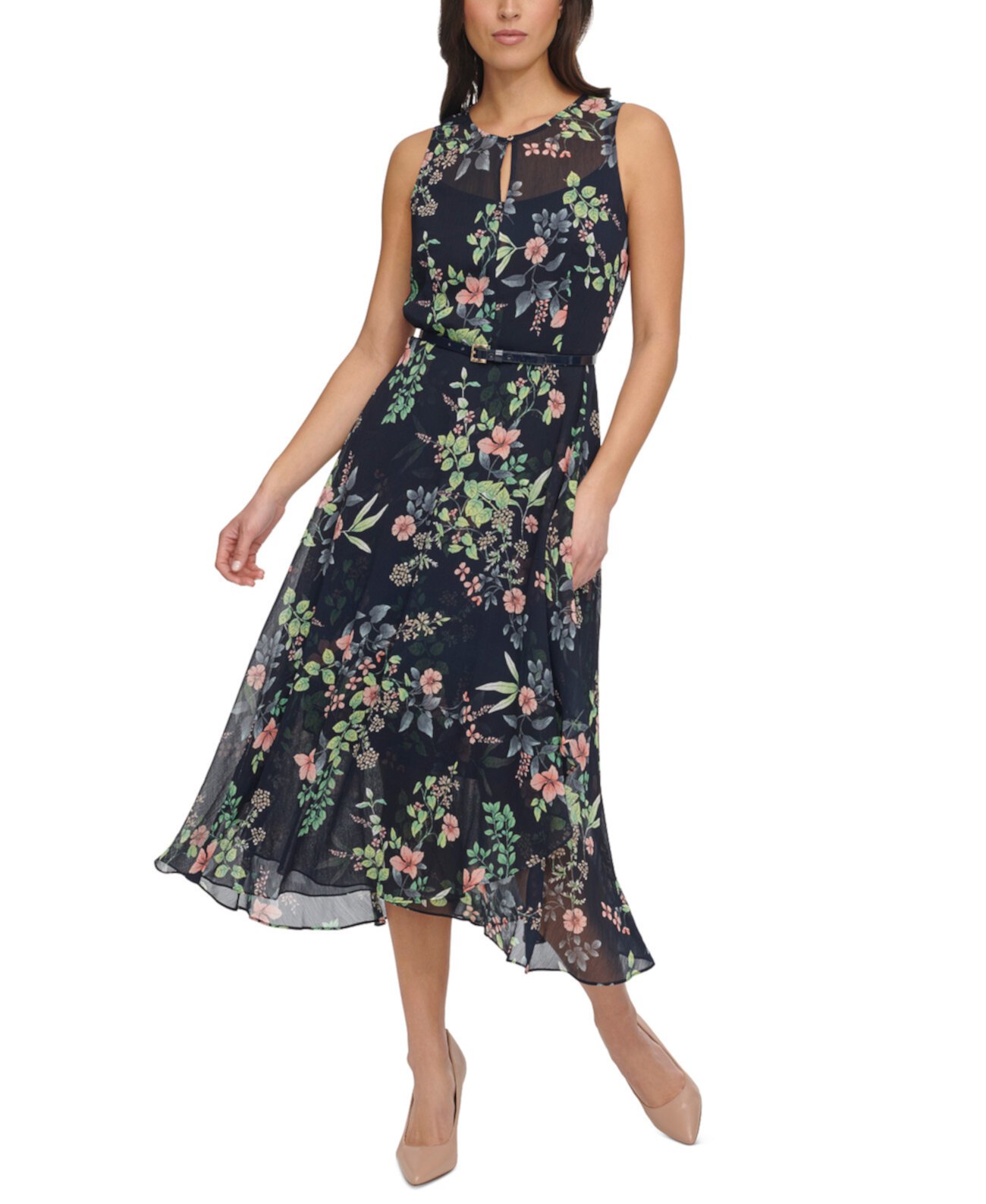 Женское шифоновое платье миди с поясом в английском стиле Tommy Hilfiger