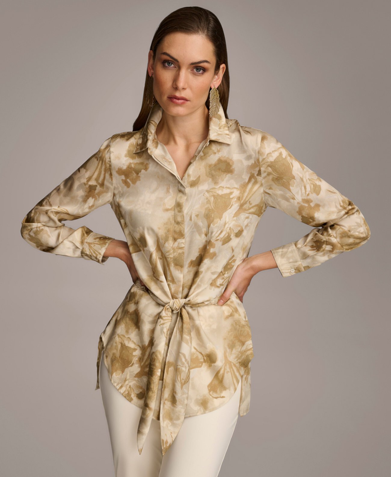 Женская блузка с завязками на талии с принтом Donna Karan New York