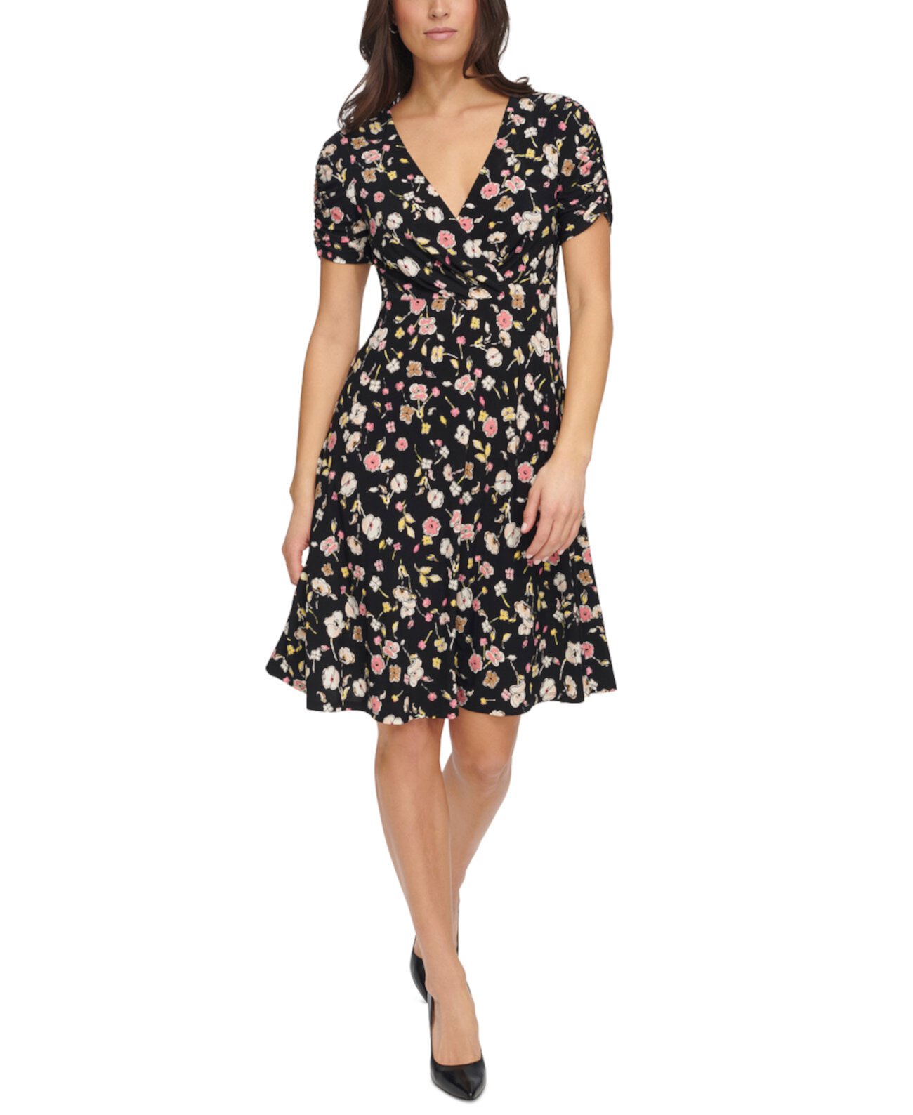 Женское платье с цветочным принтом и рюшами на рукавах Tommy Hilfiger