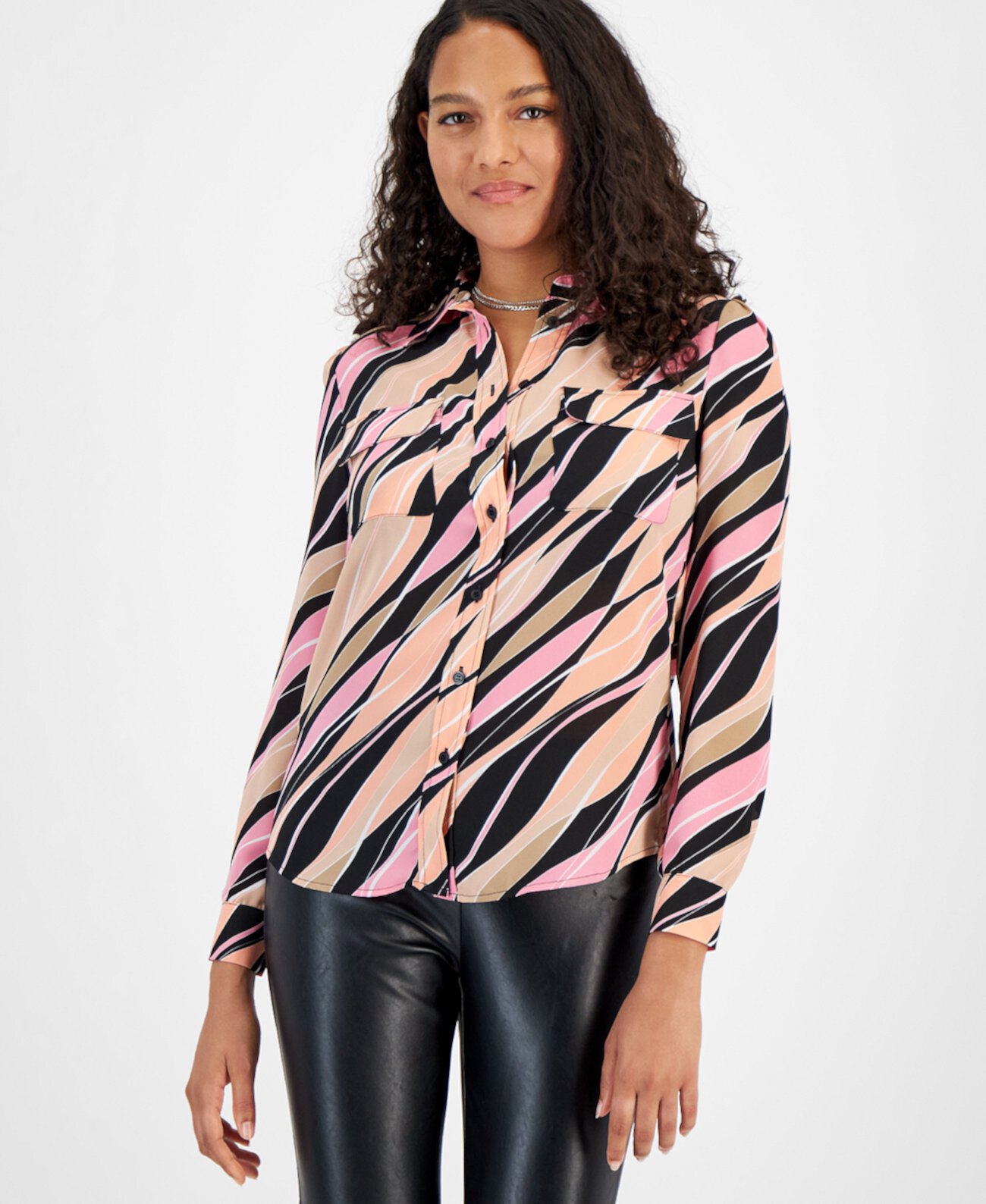 Женская рубашка на пуговицах с волнистым принтом, созданная для Macy's Bar III