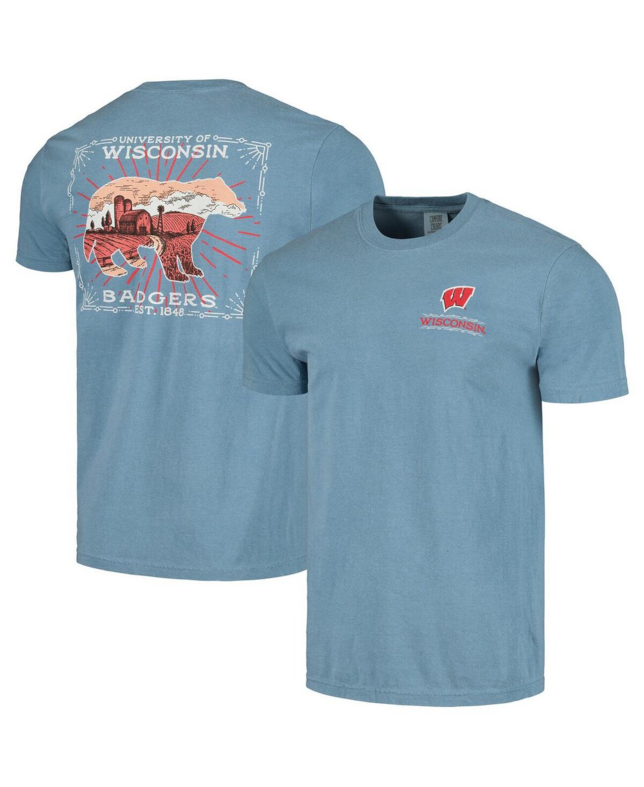 Мужская голубая футболка Wisconsin Badgers State Scenery Comfort Colors Image One