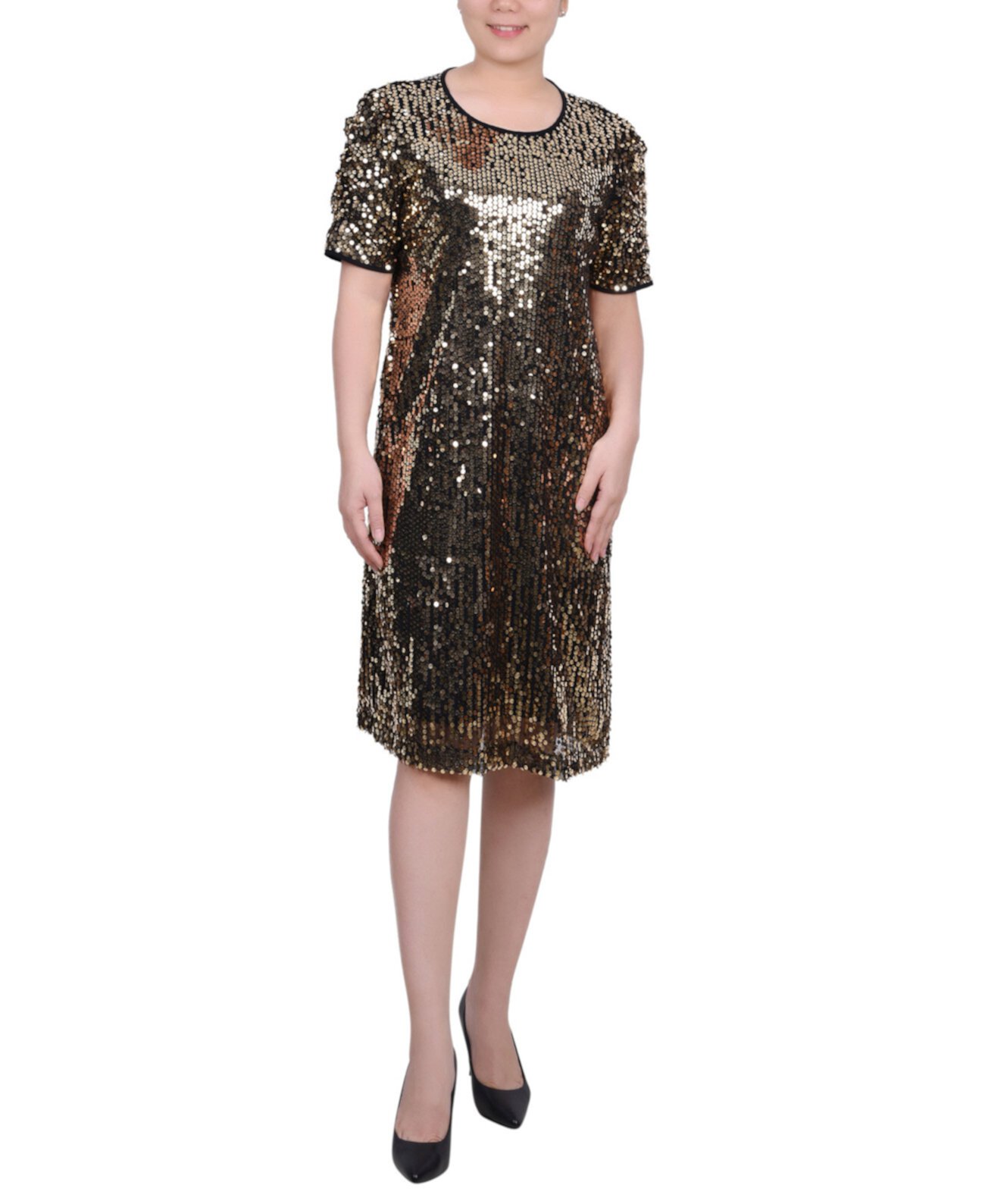 Женское платье-футляр с короткими рукавами и пайетками NY Collection